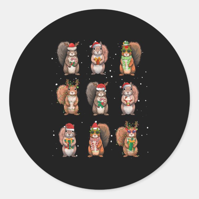 Squirrels Christmas Lights Decor Funny Squirrel Lo Classic Round Sticker (Front)