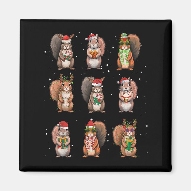 Squirrels Christmas Lights Decor Funny Squirrel Lo Magnet (Front)