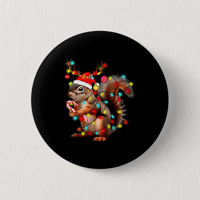 Squirrels Christmas Lights Funny Xmas Squirrel Lov 2 Inch Round Button (Front)