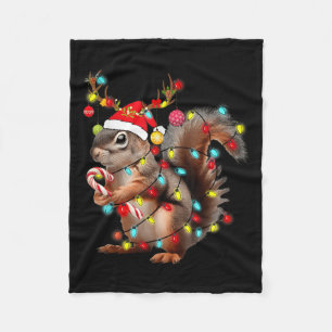 Squirrels Christmas Lights Funny Xmas Squirrel Lov Fleece Blanket