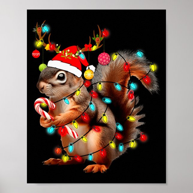 Squirrels Christmas Lights Funny Xmas Squirrel Lov Poster (Front)