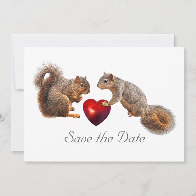 Squirrels Heart Save the Date Card (Front)