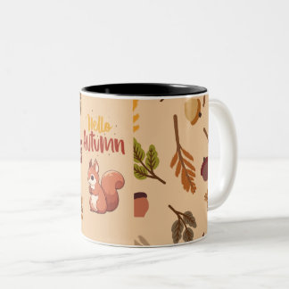 Squirrels Hello Autumm Two-Tone Coffee Mug