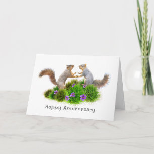 Squirrels in Grass and Flowers Anniversary Card