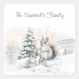 Squirrels in Winter Snow  Square Sticker