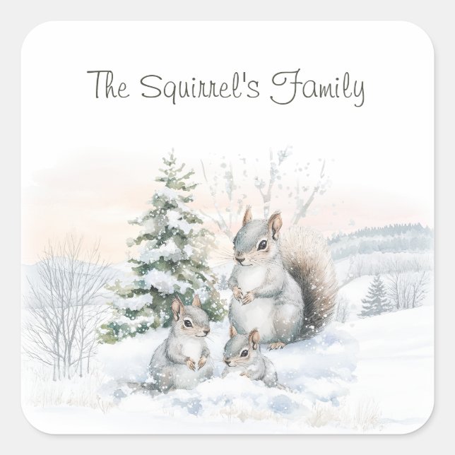 Squirrels in Winter Snow  Square Sticker (Front)
