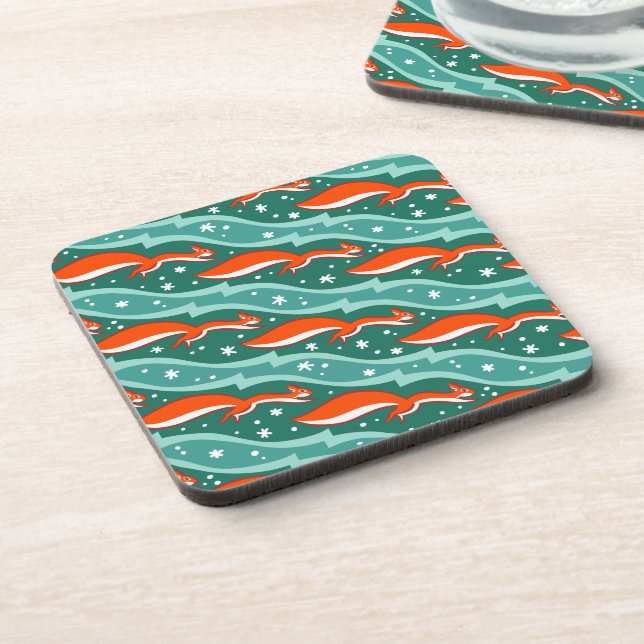 Squirrels jumping in the snow on a Christmas tree Coaster (Left Side)