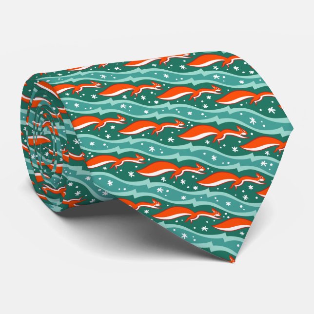 Squirrels jumping in the snow on a Christmas tree Tie (Rolled)