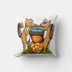 Squirrels Loving Fall Throw Pillow