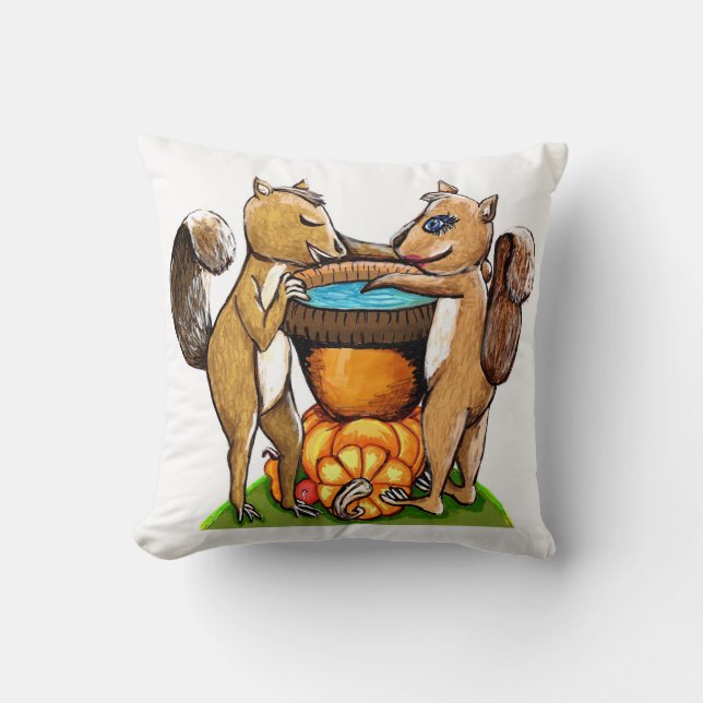 Squirrels Loving Fall Throw Pillow (Front)