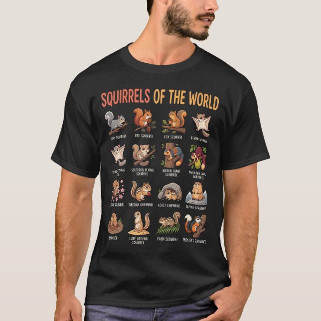 Squirrels Of The World Species Chart Educational T-Shirt (Front)