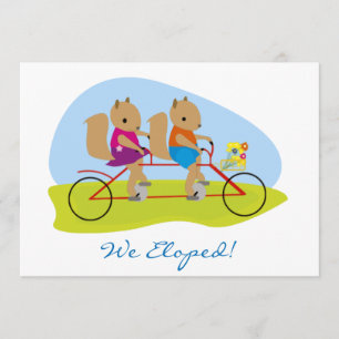 Squirrels on a Tandem Bike We Eloped Announcement