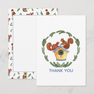 Squirrels on Birdhouse Holiday Thank You Card