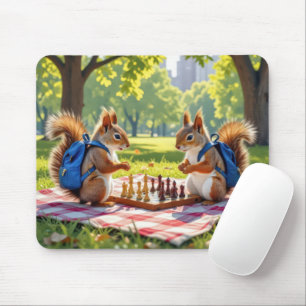 Squirrels Playing Chess In a City Park Mouse Pad