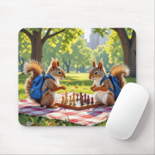 Squirrels Playing Chess In a City Park Mouse Pad