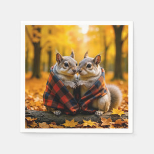 Squirrels Snuggling Under a Plaid Blanket Napkin
