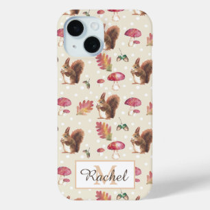 Squirrels & Toadstools Autumn Pattern Personalised iPhone 15 Case
