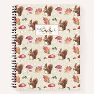 Squirrels & Toadstools Autumn Pattern Personalised Notebook