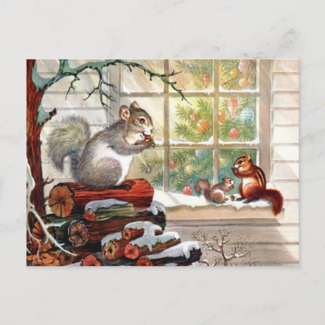Squirrels Vintage Christmas Post card (Front)