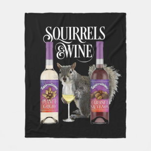 Squirrels & Wine - Funny Squirrel Lover and Wine D Fleece Blanket