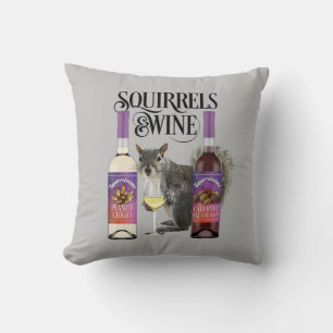 Squirrels & Wine - Funny Squirrel Lover and Wine D Throw Pillow