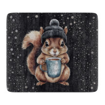 Squirrels with cup and snow "Stay Warm"