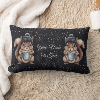Squirrels with cup and snow "Stay Warm" Lumbar Pillow