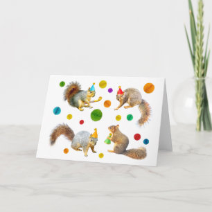 Squirrels with Party Hats and Balls Card