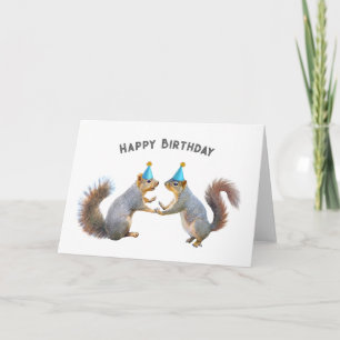 Squirrels with Party Hats Birthday Card