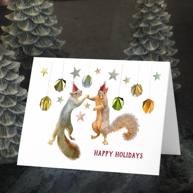 Squirrels with Red Caps Happy Holidays Card (Creator Uploaded)