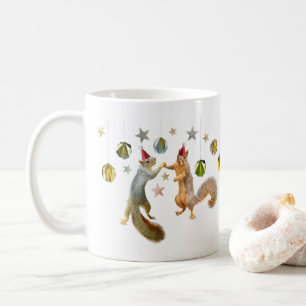 Squirrels with Stars and Gold Balls Holiday Mug