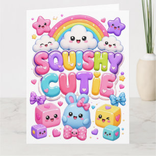 Squishy Cutie Cute Kawaii Bunnies Rainbow Clouds Card