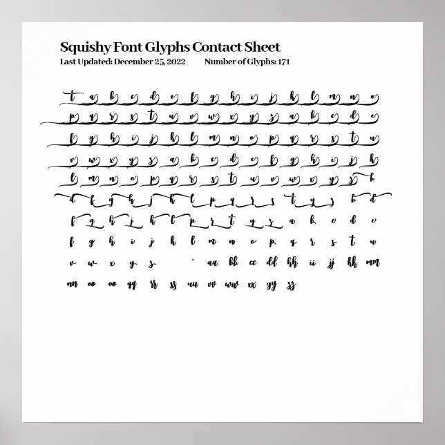 Squishy Font Glyphs Contact Sheet Poster (Front)