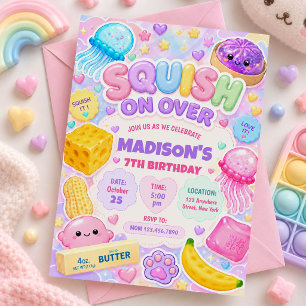 Squishy Girl Cute Kawaii Colourful Birthday Party Invitation