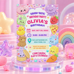 Squishy Girl Cute Kawaii Colourful Birthday Party Invitation