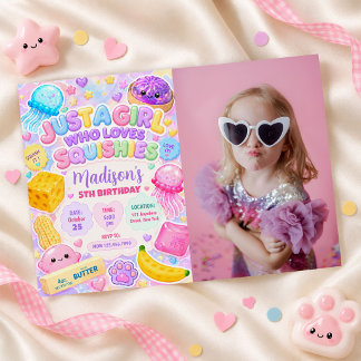 Squishy Girl Cute Kawaii Colourful Birthday Photo Invitation