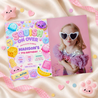 Squishy Girl Cute Kawaii Colourful Birthday Photo Invitation
