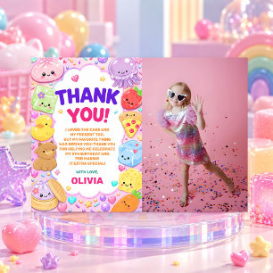 Squishy Girl Cute Kawaii Colourful Birthday Photo Thank You Card