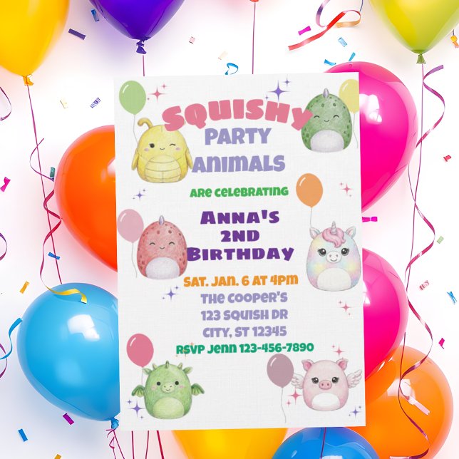 Squishy Party Animal Birthday Invitation (Creator Uploaded)