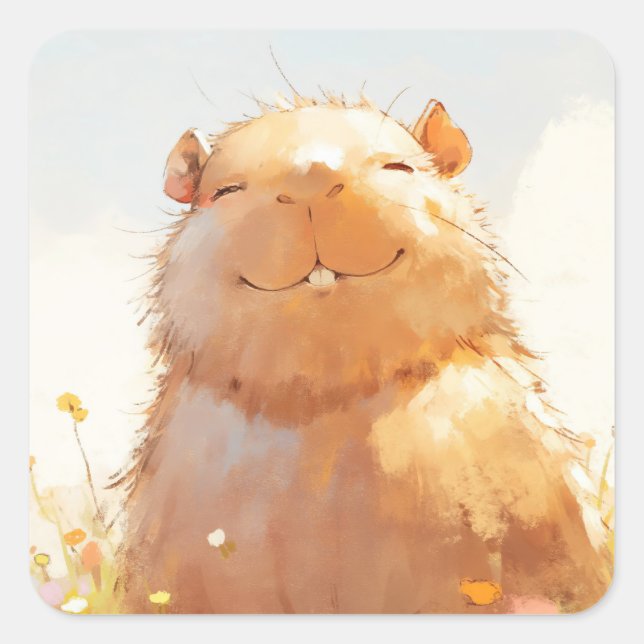 Squishy Relaxed Capybara Square Sticker (Front)