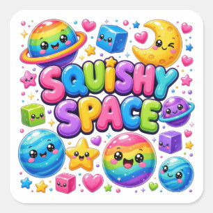Squishy Space Colourful Kawaii Planets Stars Cosmi Square Sticker