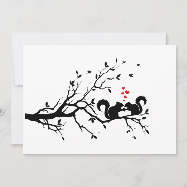 Squrrels with red hearts on tree branch (Front)