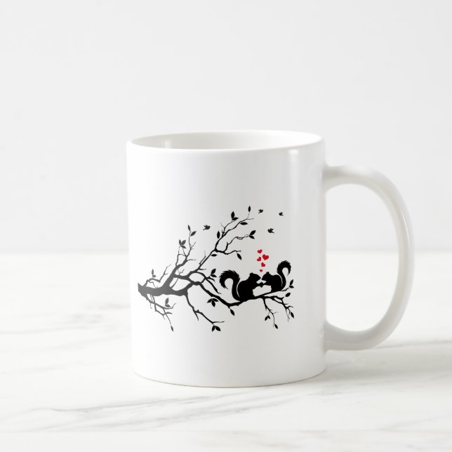 Squrrels with red hearts on tree branch coffee mug (Right)