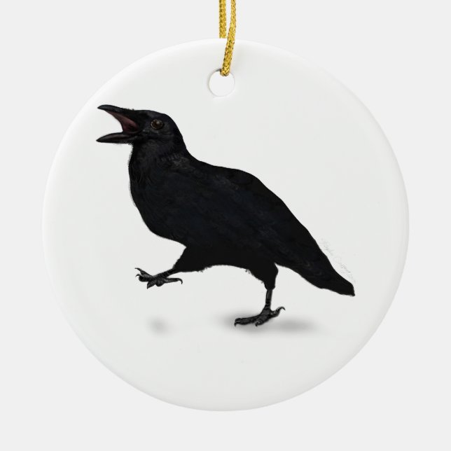 Sqwarking Crow Ceramic Ornament (Front)