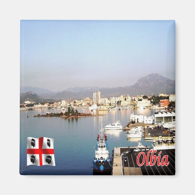 SRD056 OLBIA, Port, Sardinia, Italy, Fridge Magnet (Front)
