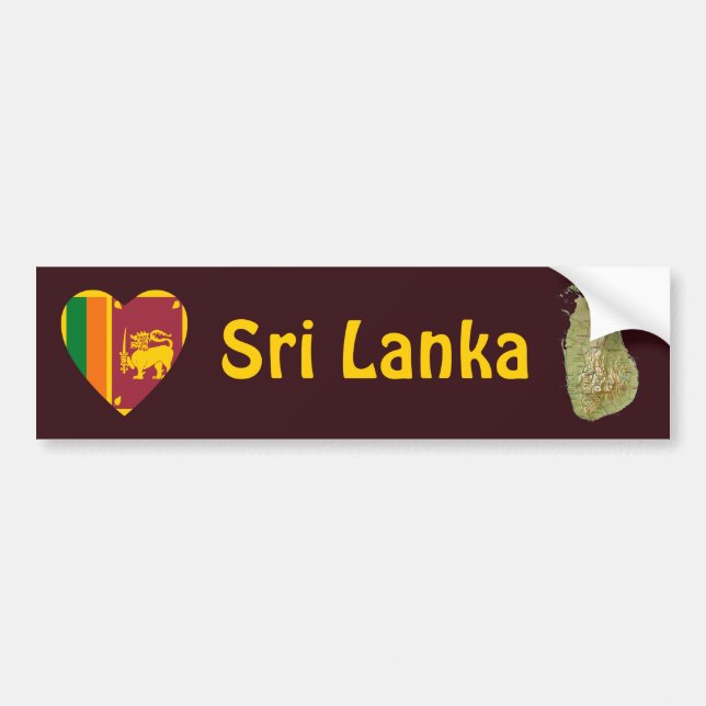 Sri Lanka Flag Heart + Map Bumper Sticker (Front)