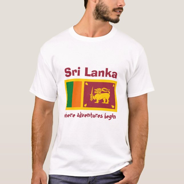 Sri Lanka Flag + Map + Text T-Shirt (Front)