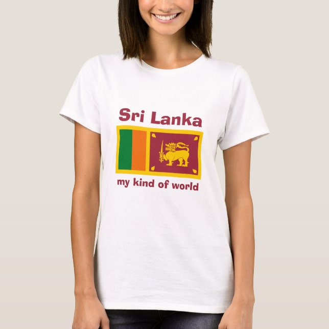 Sri Lanka Flag + Map + Text T-Shirt (Front)