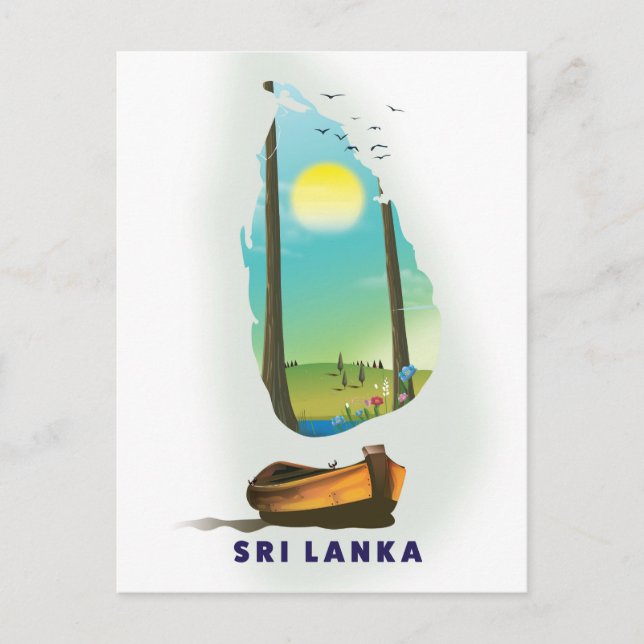 Sri Lanka Illustrated map tourism poster. Postcard (Front)