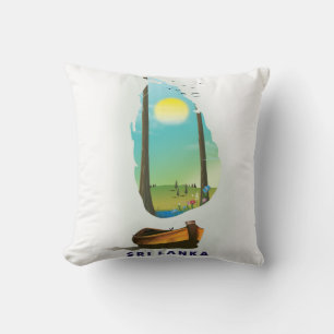 Sri Lanka Illustrated map tourism poster. Throw Pillow